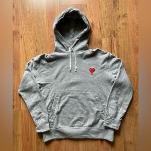 Play Comme Des Garçons Women’s Large Gray Pullover Hoodie Red Heart Logo Patch